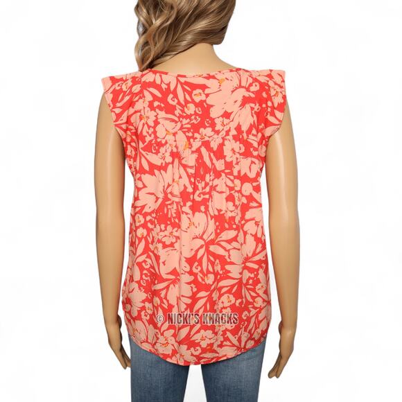 Gap Coral Floral Flutter Sleeve V-Neck Blouse Lightweight Boho Summer Size XS - Picture 4 of 7